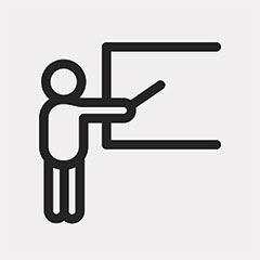 illustration of a stick figure pointing to something on the white baord