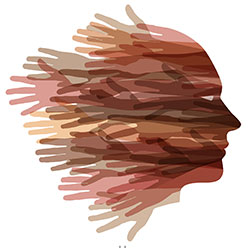 An illustration of a face made with hands